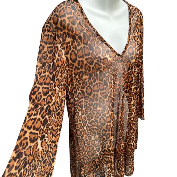 Jordan Taylor NWT Long Sleeve Tunic V-Neck Pullover Leopard Black & Brown Size S - Picture 2 of 10